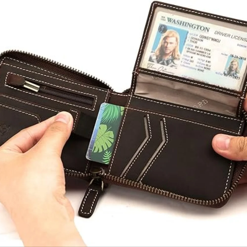 Fine‎ Brown Leather RFID Zip Around Men's Wallet. NWOT